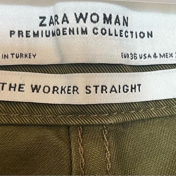 Zara Woman Premium Denim Collection Worker Straight Green Pants Size 36 NWT - Picture 5 of 10
